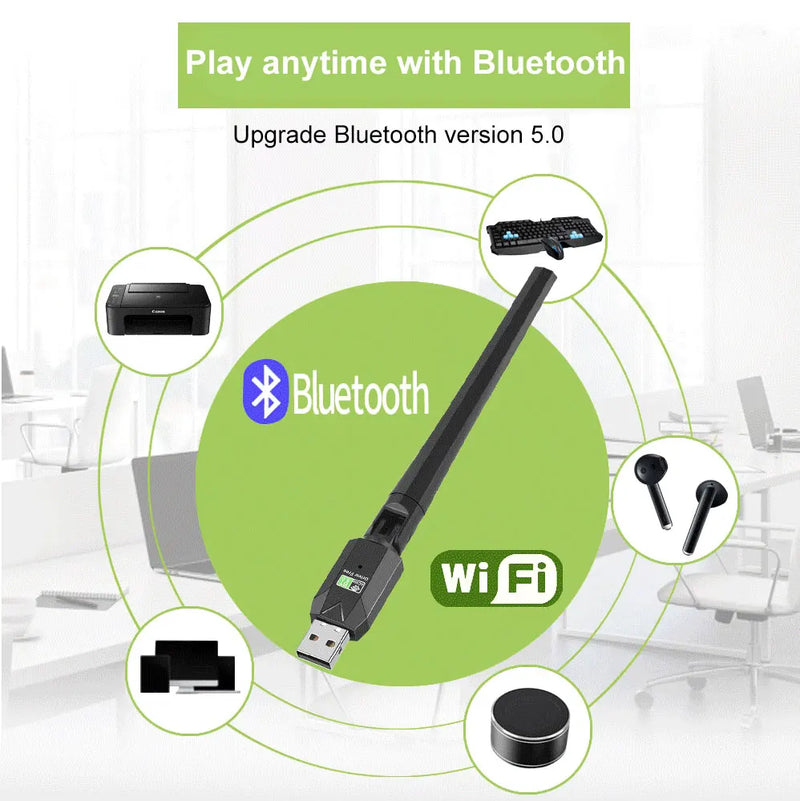 Adaptador USB WiFi Bluetooth, 2em 1 Placa de Rede, Banda Dupla, 2.4G, 5GHz, Antena Wi-Fi, Mini Receptor Sem Fio, Acessórios para PC, 600Mbps